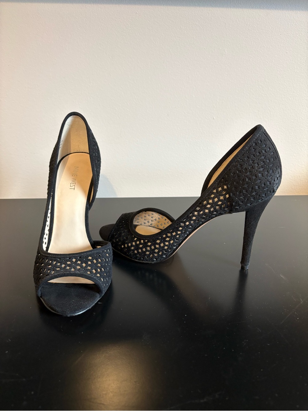Nine West Black Laser-Cut D'Orsay Peep-Toe Pumps